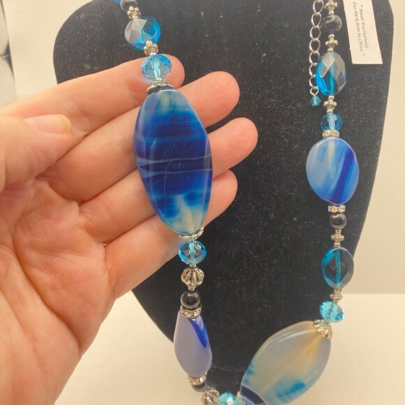 NWT Park Lane Cobalt Blue Agate Gemstone Necklace Silver Tone Box 20+2.5" Layer - Picture 3 of 13